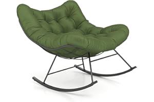 COSTWAY Outdoor Rocking Chair, Oversized Patio Wicker Egg Chair with Thick and Removable Cushion, Rattan Comfy Rocking Lounge Chairs for Living Room, Balcony & Yard (Green, 110 x 95 x 94 cm)