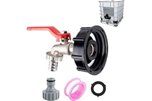 XCDMJ Robinet IBC S60X6 pour Cuve 1000L avec Raccord de Tuyau 1/2" - Adaptateur de Réservoir en Alliage d'Aluminium avec Embout en Plastique pour Jardin