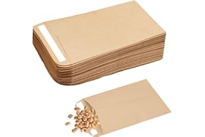 REEKNOKOL 50 piccole buste in carta kraft marrone, autoadesive, multiuso per semi, monete, salari, perline, francobolli (10 x 6 cm)