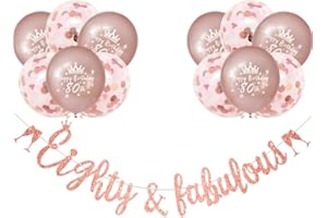 Rose Gold 80th Birthday Decorations Women Eighty and Fabulous Rose Gold Glitter 80thBirthday Banner Happy 80th Birthday Balloons Confetti by RichMoho