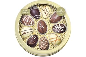 ‎LAUENSTEIN CONFISERIE Lauenstein Confiserie Oster-Runddose klein I Aus Metall I Gefüllt mit Schokoeiern (200g) I 10-fach sortiert, mit Alkohol I Ostergeschenk für Oma und Opa