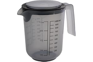 APS 30072 Rührbecher mit Deckel - Messbecher mit Maßskalen für Flüssigkeiten (l/ml), Zucker (g) und Mehl (g) / Volumen 1 Liter/Ø 12,5 cm/Höhe 16 cm, french grey