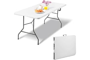 IlGruppone Tavolo Pieghevole Rettangolare Valigetta In HDPE Pieghevole Cucina Giardino Fiera Mercato Pic Nic Campeggio In Dura Resina 180X74X74 Richiudibile Salvaspazio (Bianco, 180X74X74 cm)