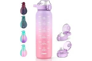 SLUXKE Botella Agua 18/10 Acero Inoxidable 1 Litro, Botella Termica 1000ml con Handle y Marcador de Tiempo, Libre BPA, Cantimplora Infantil para Gimnasio, Deporte, Ciclismo