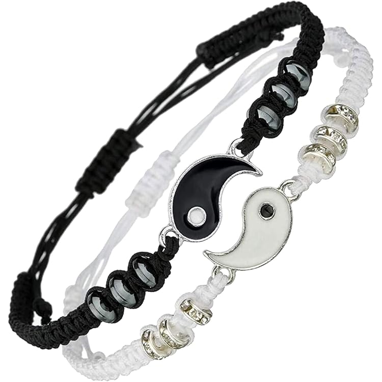 Yin Yang Partner Set – 2 Halsketten & 2 Armbänder, Verstellbar, Mit Puzzle-Anhänger