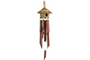 com-four® Carillons à Vent en Bambou avec nichoir - carillons pour l'extérieur - Carillon à accrocher pour Balcon (01 pièce avec nichoir)