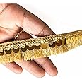Craft Shop India Silk or Zari Thread Tassel Fringe Sequenced Lace & Border, 9 Meters, for Saree, Dupatta, Lehenga, Suit, Blouse & Home Furnishing, Crafting DIY (Beige)
