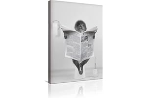 MKHFUW Toile murale moderne - Animaux amusants assis sur les toilettes - Pour lire des journaux - Pour salle de bain ou chambre à coucher - Sans cadre (FFE, 40 x 60 cm)