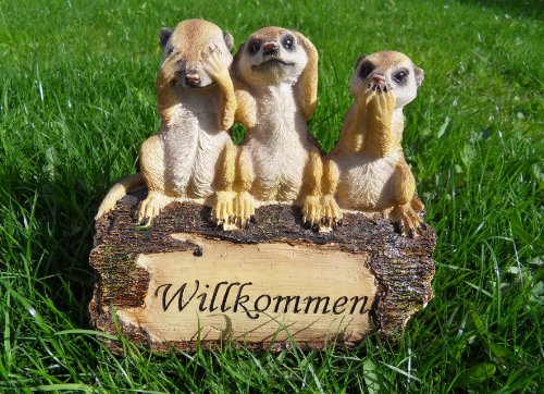 3 Erdmännchen WILLKOMMEN Meerkatze Gartenfigur Zwerg Gartenzwerg - 2