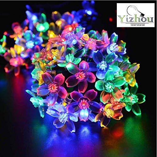 Yizhou Christmas Decoration Solar String Lights, 16ft 20LED Multi Color Cherry Blossom Decoration String Lights, IP65 Waterproof, Steady On and Flash Modes, Perfect Decoration for Christmas, Home, Patio Garden, Porch, Balcony, Fence etc.