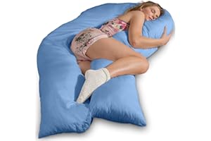 ‎TRAUMREITER Traumreiter Seitenschläferkissen Jumbo XXL mit Bezug Baumwolle Mittel Blau I Extra hohes und langes orthopädisches Komfortkissen. Schwangerschaftskissen zum Schlafen Stillkissen Kissen. Body Pillow