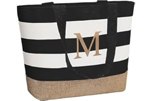 TAHAVICE Initial Canvas Tote Bag, Bolsas personalizadas para mujeres como regalo, Bolsa de playa para boda, cumpleaños, regalos personalizados para mujeres, mamá, profesoras, amigas, damas de honor