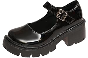 rismart Donna Mary Jane Piattaforma Punta Tonda Tacco Grosso Cinturino Caviglia Scarpe Lolita