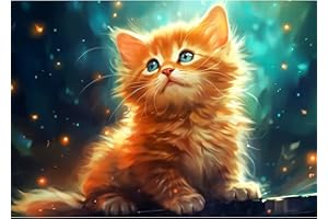 DAERLE DIY Kit pittura Gatto Guardando le stelle, 5D Diamond Painting Kit Completo per Adulti Strass Ricamo Punto Croce Arte e Artigianato Fai da Te, Decorazione per Casa e delle Pareti 40x30cm, Gatto