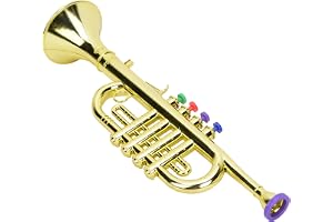 Eujgoov Barn Trumpet Guldbelagd Plast Förskole Musiklek med 4 Färgglada | Säker Lättviktsmaterial, Nybörjarvindinstrument, Främjar Rytm och Musikalisk Intelligens, Rolig Klassrumsaktivitet