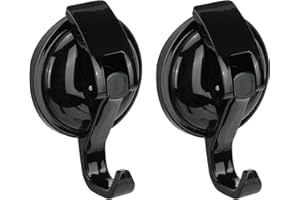 QZDAFFIC 2Pcs Suction Hooks, Vacuum Suction Cup Hooks for Hanging Heavy Duty Hook, Waterproof Shower Hooks Extra Strong with Maximum Load 5KG for Bathroom Kitchen Window Wreath (Black)