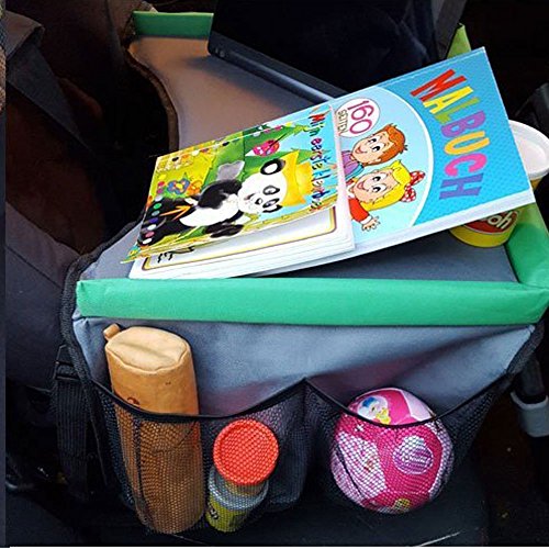 KDS Kindersitz-Reisetisch Kinder Spiel und Esstisch Knietablett Kinder Reisetisch Kindersitz Autotisch PKW Spieltisch mit Netztaschen für Kindersitz schwarz grau grün Neu - 2