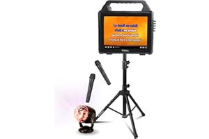 Ibiza - Pack Karaoké Enceinte sans Fil Ecran USB Bluetooth Ibiza KARAVISION sur Pied - Effets Lumière Kidz-Disco - Evénements Soirée