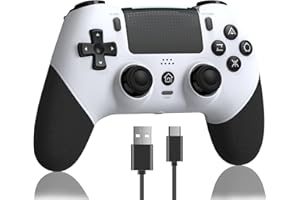 RCCBOOST Mando para PS4 con Programación TURBO MACRO, 2024 Nuevo Joystick Efecto HALL Sensible Sin Deriva, Batería 1000mAh Mando para PS4/ Pro/Slim con Altavoz Audio Jack-Blanco