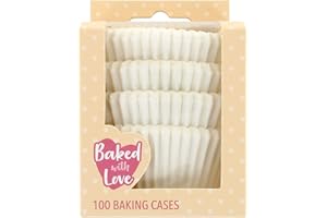 Baked with Love White Cupcake Cases, Baking Cups, Greaseproof Paper Cases for Muffins and Cupcakes, Pack of 100, 50541
