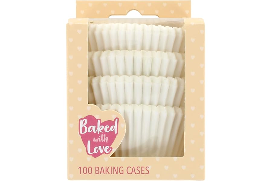Baked with Love White Cupcake Cases, Baking Cups, Greaseproof Paper Cases for Muffins and Cupcakes, Pack of 100, 50541