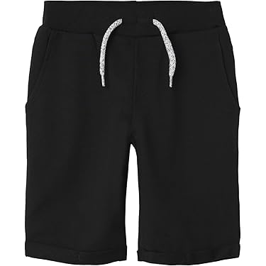 MOR Jongens shorts van katoen - zomerbroek met zakken en trekkoord - comfortabele kinderbroek voor sport en vrije tijd - wasbaar - maten 134-176 (kleur, maat), zwart, 134
