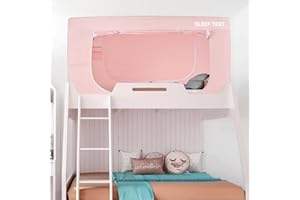 BORNA Bed Tent Bunk Twin Bed Canopy for Indoor Portable Light Reducing Sleeping Canopy for Kids and Adult,Bunk Blackout Tents Breathable Privacy Space Tent Mosquito Netting for Bed(Macaron Pink)