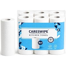 Careswipe Kitchen Tissue Paper Roll – 2 Ply Tissue Paper Roll, 360 Pulls, 6 Rolls x 60 Sheets, Soft & Absorbent Virgin Cellul