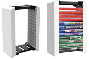 Renoble Vertikaler Ständer Für PS5 Spiele Disk Tower Spielzubehör Organizer Stable Storage Rack Games Ständer Und Dual Controller Dock, Speichert 12 Spiele Oder Blu-Ray-Disks