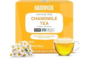 HANDPICK, Chamomile Tea Bags (100 Herbal Tea Bags) Caffeine Free, Gluten Free | Floral Chamomile Herbal Tea in Eco-Conscious Tea Bags | Direct from Source
