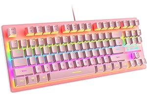 MAMBASNAKE K2 - Tastiera meccanica da gioco, mini 87 tasti, con interruttore blu, con 8 modalità retroilluminata arcobaleno, 12 pulsanti multimediali, 29 tasti, anti-ghosting per giocatori e dattilografi Rosa