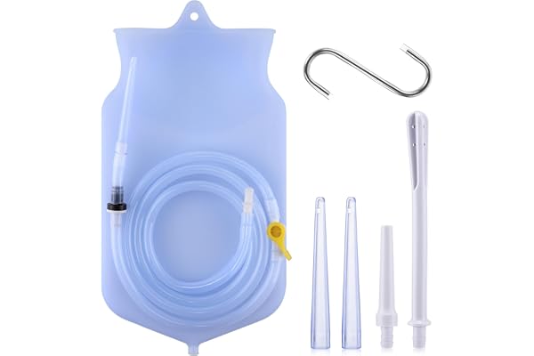 Lavement réutilisable de 2 litres pour le nettoyage du côlon Sac de lavement pour le nettoyage détox du côlon, lavements avec long tube en silicone, 4 embouts, débit d'eau contrôlé