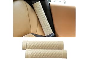 CGEAMDY 2 Stück Auto Sicherheitsgurtpolster, Fortschrittliches PU Leder Sicherheitsgurtbezug Schulterschoner Polster, Komfort Auto Gurtschutz für Erwachsene (Beige)