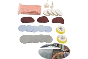 Tree2018 34Pcs Glass Polishing Kit,Scratch Removal Set, Deep Scratch Remover Ceric Dioxide Abrasive Discs Polish Pad Felt for Windscreen and Glass for Window Repair Multifunctional