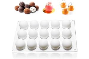 WishesMar Moule à Chocolat Forme de Sphère Boule Balle 15 Cavités Moules en Silicone pour Bonbon Glace Petit Savon Décoration de Gateau - Diamètre 4,3 cm