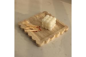 NAWGNAIL Natürliches Travertin-Tablett mit gewelltem Rand, handgefertigtes quadratisches dekoratives Tablett, Auffangschale für Theke, Kommode, Nachttisch und Heimdekoration