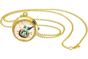 JewelryWe Montres de Poche et Goussets pour Homme Femme,Montre Gousset à Quartz Vintage,Montre Collier Analogique avec Boîtier Rotatif en Alliage