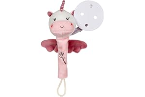 GIPSY TOYS – PELUCHE ACCROCHE-TETINE LICORNE – GAMME « BAMBOO » - 13 CM S/CARTE – ROSE – 1ER AGE