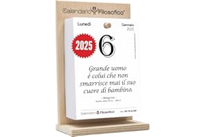 Il Calendario Filosofico 2025 z drewnianym stojakiem, format A6, 10 x 14 cm, pierwszy i oryginalny kalendarz biurkowy z 365 dniami filozoficznych fraz, czytaj codziennie zdanie, stworzony w Bolonii