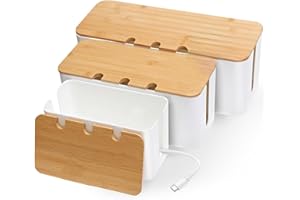 YADOBIG 3 Pièces Boite Rangement Cable, Boite Cache Cable avec Couvercle en Bois Perforé, Cache Multiprise Electrique pour Dissimuler les Prises et les Câbles, Trois Tailles, Moyen et Petit, Blanc