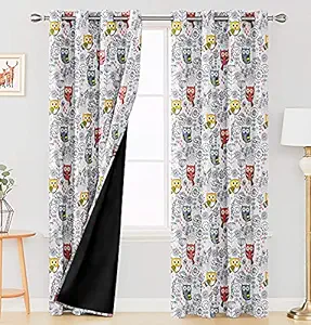 Ultimate Trends Premium Polyester Digital Printed Fancy Kids Room 90% Room Darkening Curtains for Window, 5 feet, Pack of 2 Piece ,White and Black, (UTCR-1435_BC_F)
