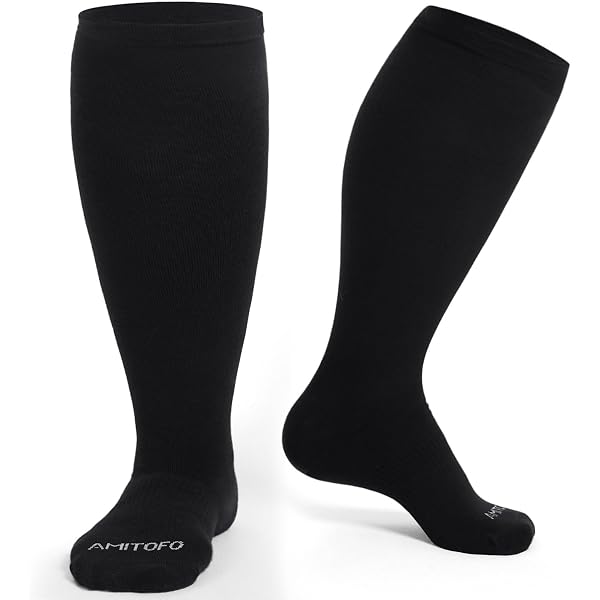 Chaussettes De Compression Grandes Tailles ZFSOCK - Confort Extra Large Pour Mollets Forts (20-30 MmHg) - Noir/Beige - 1 Paire