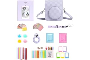 AISNYHO 12 in 1 Instant Camera Accessories Kit for Fujifilm Instax Mini 12 With Camera Case+Photo Album & Frames+Wall Hanging Frame+Colored Filter+Selfie Lens (Checkered Purple)