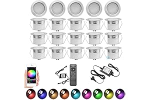 INDARUN WIFI Spot LED Encastrable Extérieur RGBW 20 pièces Ø45MM 12V RGB/Blanc chaud Contrôleur Étanche IP67 LED Lumières de terrasse pour Patio Path Steps de jardin avec télécommande 24 touches