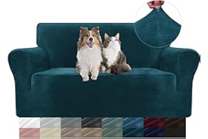‎YSTELLAA YSTELLAA Samt Sofa Überzug 2 Sitzer, Stretch Sofahusse Universal, Sofaschoner rutschfest, Sofa Covers Mit Armlehne, Couch Bezug Schutz Katze, Waschbare Couchschoner, Dunkel Grün