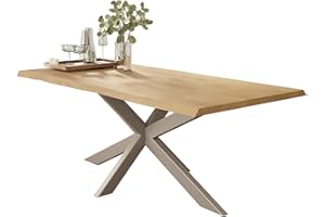 ‎LIADOMO Liadomo Esstisch Isa Natur - Tisch mit Baumkante aus Massivholz - 26mm Tischplatte Lackiert - Robust & Pflegeleicht - Unikat - Spider-Gestell Metall, Silber (90 x 180 x 73 cm)