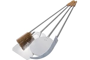 Callow Retail Premium Outdoor Pizza Oven Complete Tool Set - [ 4 Tools in 1 Pack] Stainless Steel Wood Fire Oven Tools with Wooden Handles | Barbeque & Outdoor Dining