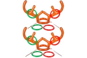 COSORO 2 Set of kids Christmas Party Ring Toss Game Target Toy,Inflatable Reindeer Antler Hat Ring Toss Game With Rings for Family Kids Aldult Office Xmas New Year Holiday Party Fun Games