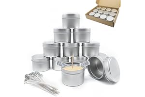 K KOOLPUG KOOLPUG Candle Tins 4 oz, 12 pcs Containers with 15 Soy Pre Waxed Wicks, Metal Tins for DIY, Crafting, Storage (Silver)