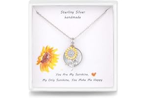 Qings Collier Tournesol en Argent Sterling 925 Double Pendentif Bijoux avec Zirconium Cubique Femme Fashion Collier Cadeau pour Les Femmes et Les Filles